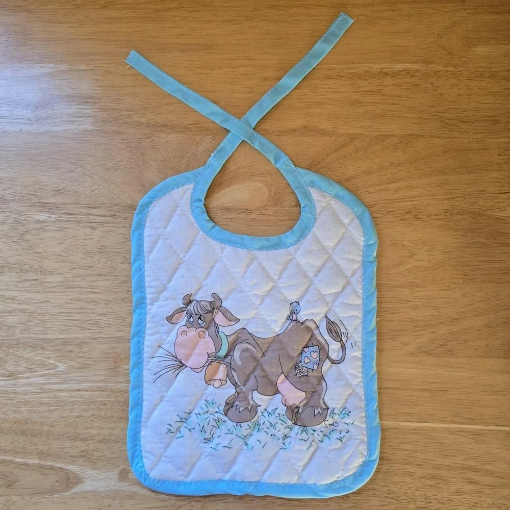 Baby Bib Cow Quilted Cotton, Precious Moments Fabric Vintage